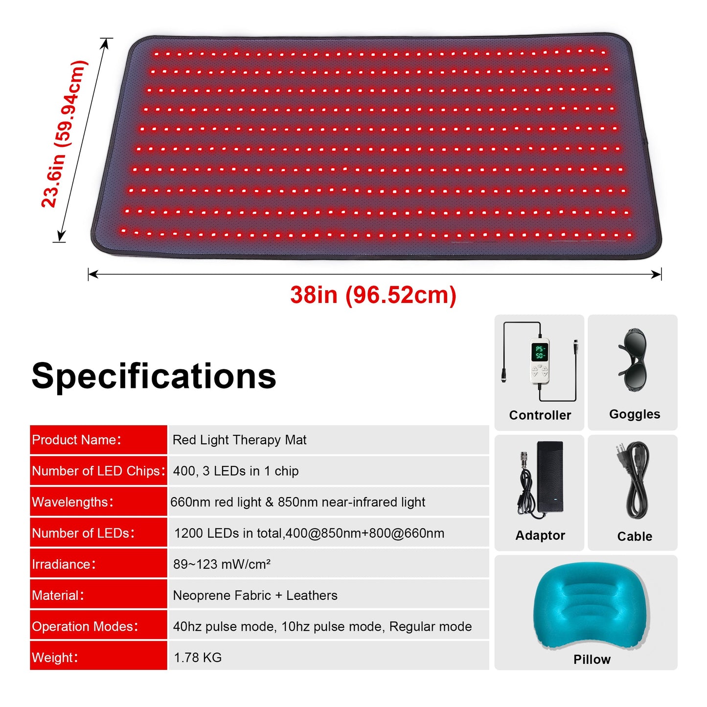 LUMYHEALTH™ Red Light Therapy Mat with a Cozy Headrest - LUMYHEALTH™