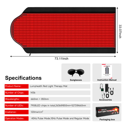 LUMYHEALTH Dual-Pulse Red Light Therapy Mat for Pain Relief