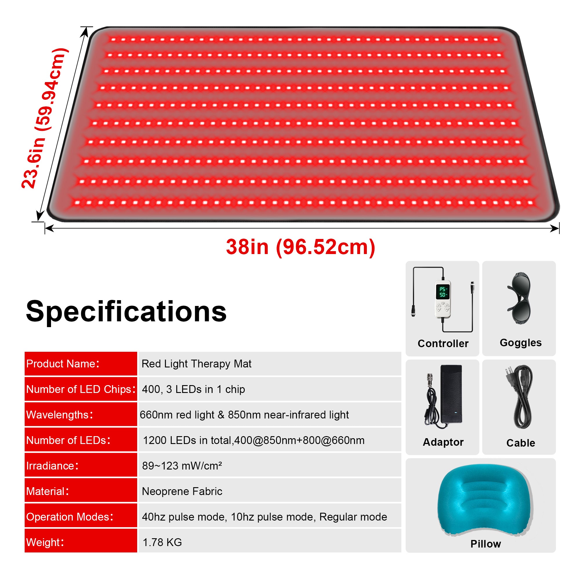 LUMYHEALTH™ Red Light Therapy Mat with a Cozy Headrest