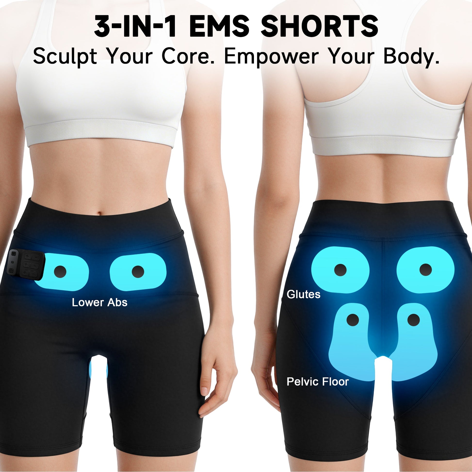 LumyHealth 3-Zone EMS Toning Shorts: Targeted Abdomen, Glutes & Pelvic Floor Support - LUMYHEALTH