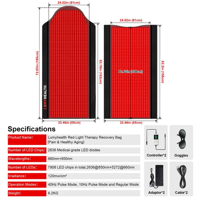 LUMYHEALTH Red Light Therapy Bag For Full Body - Infrared Recovery System (660nm + 850nm) - LUMYHEALTH
