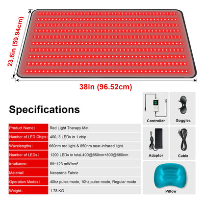 LUMYHEALTH Red Light Therapy Mat with a Cozy Headrest - LUMYHEALTH